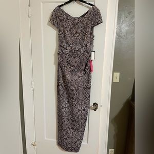 NWT beautiful brocade gown with grays and purples